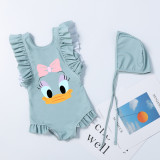 Girls Bathing Suits Cartoon Duck One Piece Ruffled Cuff Swimsuits