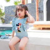 Girls Bathing Suits Cartoon Mouse With Bow Tie One Piece Ruffled Cuff Swimsuits