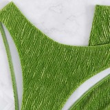 Women 3 Piece Ring Linked Plunging High Cut Drawstring Skirt Cover Up Bikini Swimsuit