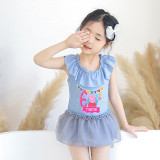 Girls Bathing Suits Cartoon Pig Fairy Birthday Name Custom One Piece Lace Collar Swimsuits