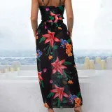 Women 3 Piece Flower Prints Ruched Bowknot Cover Up Skirt Bikini Swimsuit