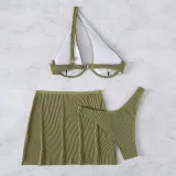 Women 3 Piece Cut Out One Shoulder High Cut Skirt Cover Up Bikini Swimsuit