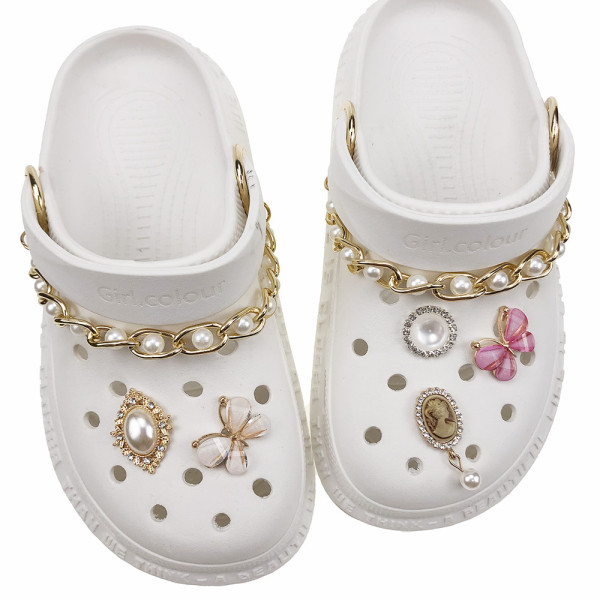 Audlt Unisex Women Clog Summer Slipper Pearl Chain Croc Decoration Beach Slipper Shoes