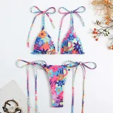 Women Two Pieces Shoulder Tie Brassiere Side Knot High Cut Bikini Swimsuit