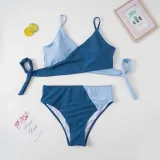 Women Two Pieces Colorblock Twist High Waist Plus Size Bikini Swimsuit