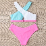 Women Two Pieces Convertible Color Block Cut Out High Waist Bikini Swimsuit
