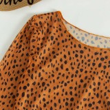 Women 3 Piece Leopard Prints Triangle Brassiere Side Tie Long Sleeve Tankini Cover Up Bikini Swimsuit