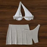 Women 3 Piece Cut Out One Shoulder High Cut Skirt Cover Up Bikini Swimsuit