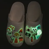 Audlt Unisex Women Clog Luminous Slipper 16PCS Camping Rainbow Bus Decoration Beach Slipper