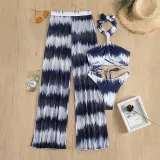 Women 3 Piece Tie Dye Criss Cross Halter High Cut Cover Up Mesh Pants Bikini Swimsuit