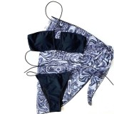 Women 3 Pieces Criss Cross Halter Tie Side High Cut Bikini Swimsuit