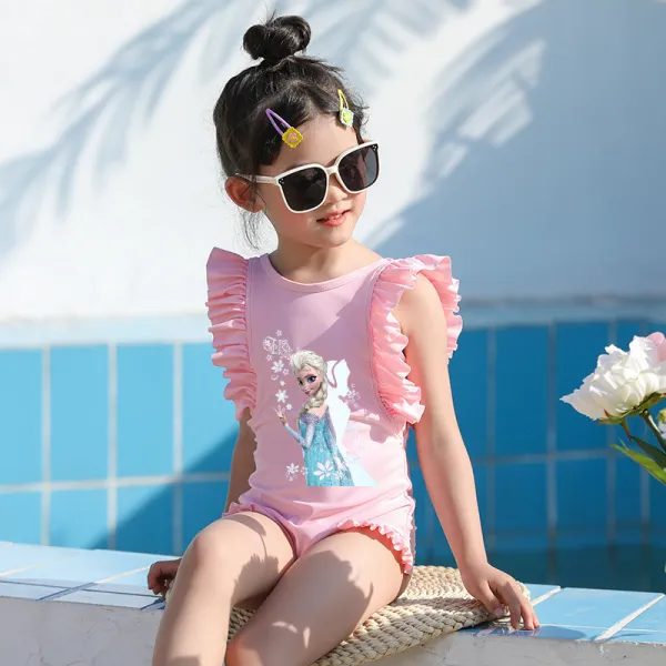 Girls Bathing Suits Snow Queen One Piece Ruffled Cuff Swimsuits