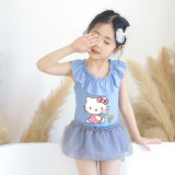 Girls Bathing Suits Cartoon Cat With Ice Cream One Piece Lace Collar Swimsuits