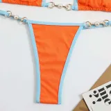 Women Two Pieces Halter Brassiere Chain Linked High Cut Bikini Swimsuit