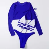 Women 3 Piece Triangle Brassiere Halter Ring Linked High Cut Mesh Tankini Cover Up Bikini Swimsuit