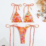 Women Two Pieces Shoulder Tie Brassiere Side Knot High Cut Bikini Swimsuit