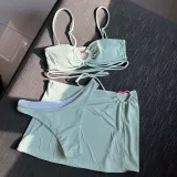 Women 3 Piece Solid Color Heart Linked Bandeau Cover Up Skirt Bikini Swimsuit