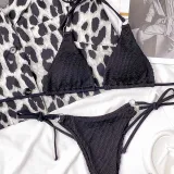 Women Two Pieces Ring Linked Halter Triangle Tie Side Bikini Swimsuit