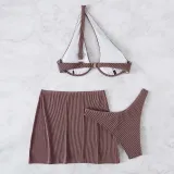 Women 3 Piece Cut Out One Shoulder High Cut Skirt Cover Up Bikini Swimsuit