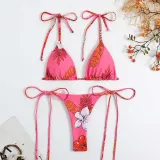 Women Two Pieces Shoulder Tie Brassiere Side Knot High Cut Bikini Swimsuit