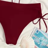 Women Two Pieces Push Up Solid Color Drawstring Side Knot Bikini Swimsuit