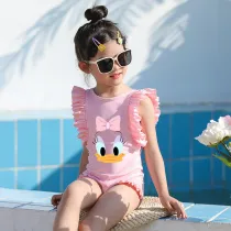 Girls Bathing Suits Cartoon Duck One Piece Ruffled Cuff Swimsuits