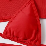 Women 3 Piece Triangle Brassiere Halter Ring Linked High Cut Mesh Tankini Cover Up Bikini Swimsuit