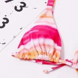 Women 3 Piece Tie Dye Gradient Drawstring Triangle Cup Cover Up Knot Kimonos Bikini Swimsuit