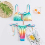 Women Two Pieces Color Block Tie Dye Cut Out Side Tie High Cut Bikini Swimsuit