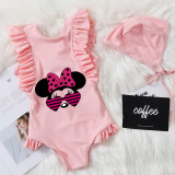Girls Bathing Suits Cartoon Mouse With Sunglasses One Piece Ruffled Cuff Swimsuits