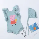 Girls Bathing Suits Cartoon Pig With Toy One Piece Ruffled Cuff Swimsuits