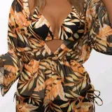 Women 3 Piece Tropical Triangle Halter Cover Up Kimonos Bikini Swimsuit