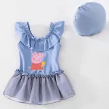 Girls Bathing Suits Cartoon Pig With Toy One Piece Lace Collar Swimsuits