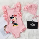 Girls Bathing Suits Cartoon Mouse With Bow Tie One Piece Ruffled Cuff Swimsuits
