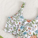 Women Two Pieces Floral Tankini High Waist Ruched Bikini Swimsuit
