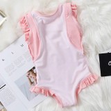 Girls Bathing Suits Cartoon Pig With Toy One Piece Ruffled Cuff Swimsuits