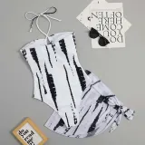 Women Two Piece Tie Dye Drawstring Cut Out Halter Cover Up Knot Kimonos Bikini Swimsuit