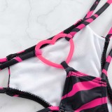 Women Two Pieces Halter Brassiere Side Tie High Cut Heart Ring Bikini Swimsuit
