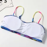 Women 3 Piece Watercolor Printing Tie Dye Sling Bandeau Cover Up Kimonos Bikini Swimsuit