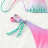 Women Two Pieces Halter GraDyent Tie Dye Side Knot High Cut Bikini Swimsuit