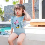 Girls Bathing Suits Cartoon Duck One Piece Ruffled Cuff Swimsuits