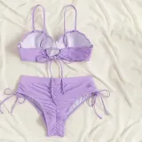 Women Two Pieces Push Up Solid Color Drawstring Side Knot Bikini Swimsuit