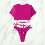 Women Two Pieces Tankini Criss Cross Tie Dye Side Tie Hight Cut Bikini Swimsuit