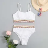 Women Two Pieces Tankini Color Block Chevron Tape High Waist Bikini Swimsuit