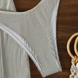 Women 3 Piece Cut Out One Shoulder High Cut Skirt Cover Up Bikini Swimsuit