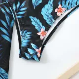 Women 3 Piece Sweetheart Criss Cross High Waist Cover Up Tropical Kimono Bikini Swimsuit