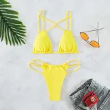 Women Two Pieces Criss Cross Padded String Thong High Cut Bikini Swimsuit
