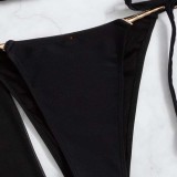 Women 3 Piece Cut Out Halter Chain Linked High Cut Cover Up Belt Mesh Kimono Bikini Swimsuit