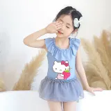 Girls Bathing Suits Cartoon Cat With Strawberry One Piece Lace Collar Swimsuits