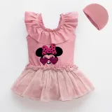 Girls Mouse With Sunglasses One Piece Lace Collar Tutu Swimsuits